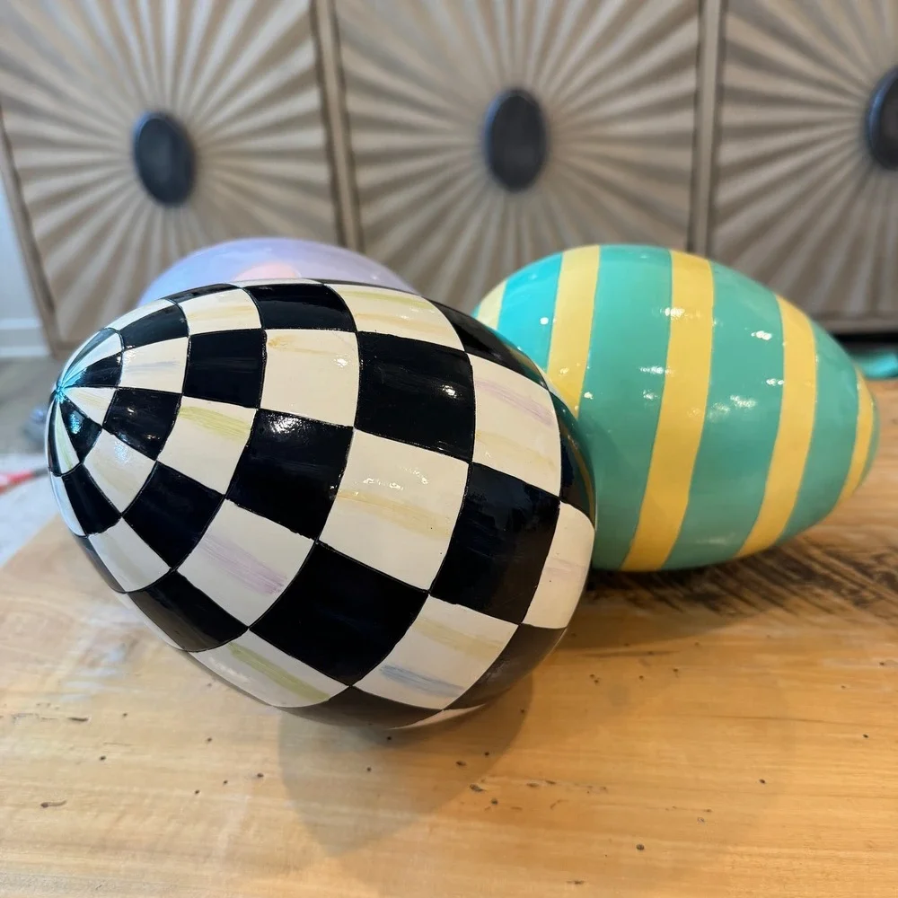 MacKenzie-Childs Easter Egg Cluster Courtly Check Stripe Polka Dot Decor 15in